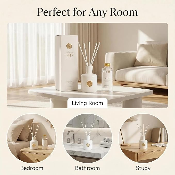 Reed Diffuser Set-White Musk-Strong Scent,Long-Lasting Evaporation with Natural Reed Sticks & Essential Oils, alternate
