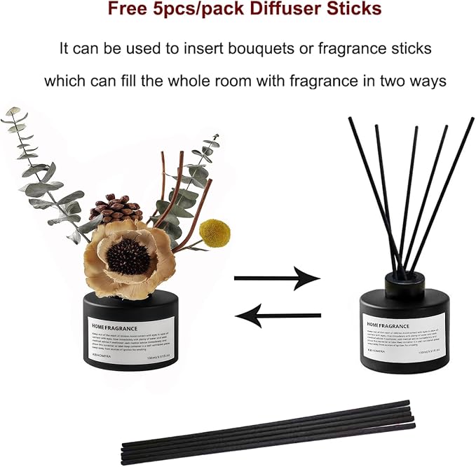 Reed Diffuser Set with Dried Flowers, 3.38fl.oz Fragrance Diffuser with Sticks, Scented Sticks Aroma Diffuser, alternate