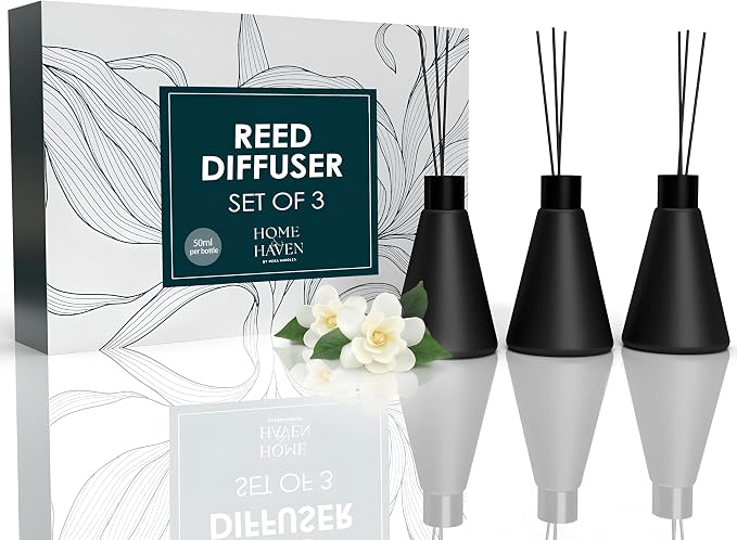 Reed Diffuser Sets (50ml) - 3 Pack White Flower Scent Bathroom Diffuser, Elegant Reed Diffuser for Shelf Decor, product image