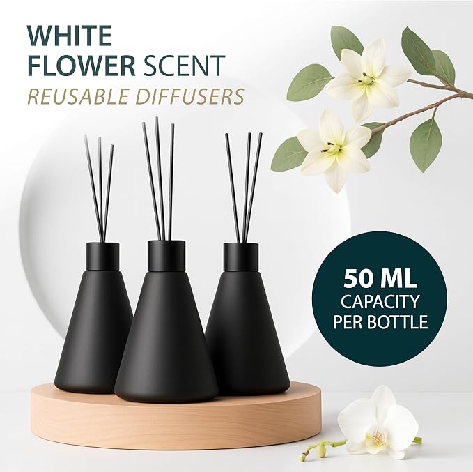 Reed Diffuser Sets (50ml) - 3 Pack White Flower Scent Bathroom Diffuser, Elegant Reed Diffuser for Shelf Decor, alternate