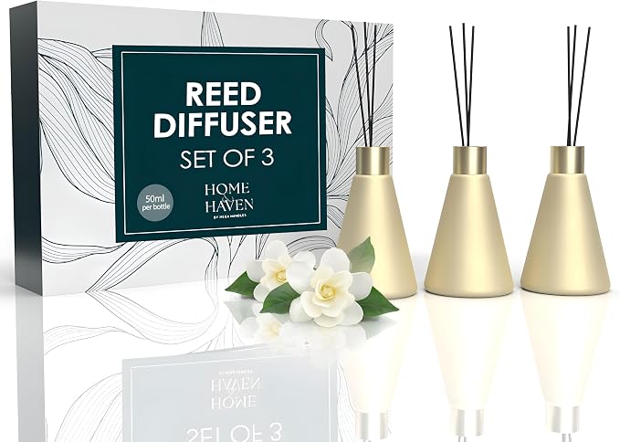 Reed Diffuser Sets (50ml) - 3 Pack White Flower Scent Bathroom Diffuser, Elegant Reed Diffuser for Shelf Decor, product image