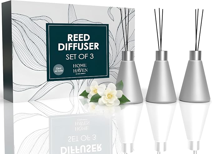 Reed Diffuser Sets (50ml) - 3 Pack White Flower Scent Bathroom Diffuser, Elegant Reed Diffuser for Shelf Decor, product image