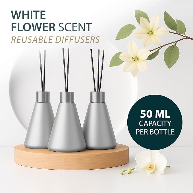 Reed Diffuser Sets (50ml) - 3 Pack White Flower Scent Bathroom Diffuser, Elegant Reed Diffuser for Shelf Decor, alternate