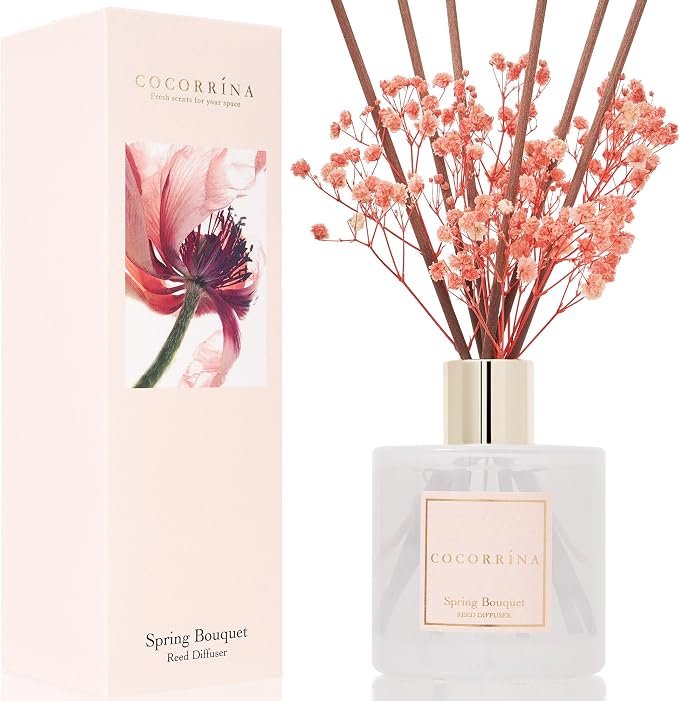 Reed Diffuser Sets- Spring Bouquet Scented Diffuser with Sticks Home Fragrance Reed Diffuser for Bathroom Shelf Decor