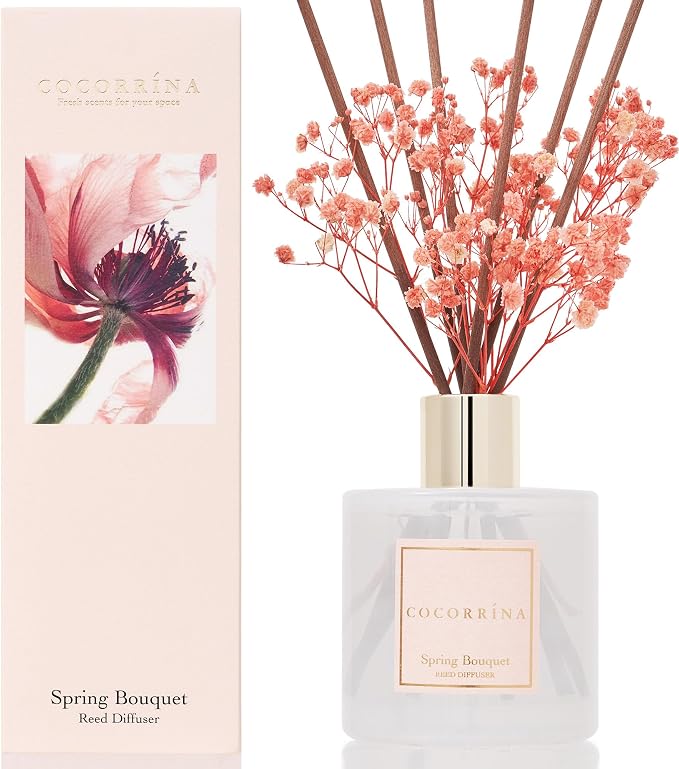 Reed Diffuser Sets- Spring Bouquet Scented Diffuser with Sticks Home Fragrance Reed Diffuser for Bathroom Shelf Decor