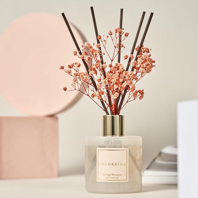 Reed Diffuser Sets- Spring Bouquet Scented Diffuser with Sticks Home Fragrance Reed Diffuser for Bathroom Shelf Decor