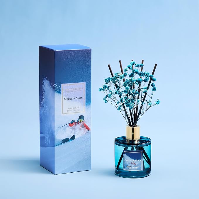 Reed Diffuser - Skiing in Aspen Reed Diffuser Set with 8 Sticks & Preserved Baby's Breath, alternate product view 2