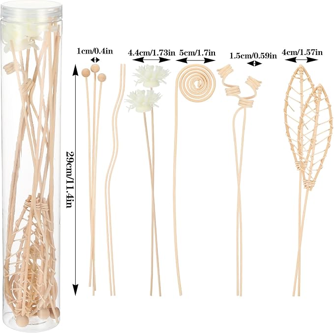 Reed Diffuser Sticks,12pcs Natural Rattan Flower Reed Fragrance Diffuser Set for Home Decor Long-Lasting Rattan Sticks for