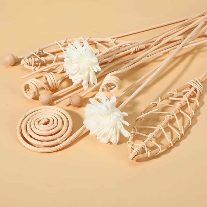 Reed Diffuser Sticks,12pcs Natural Rattan Flower Reed Fragrance Diffuser Set for Home Decor Long-Lasting Rattan Sticks for