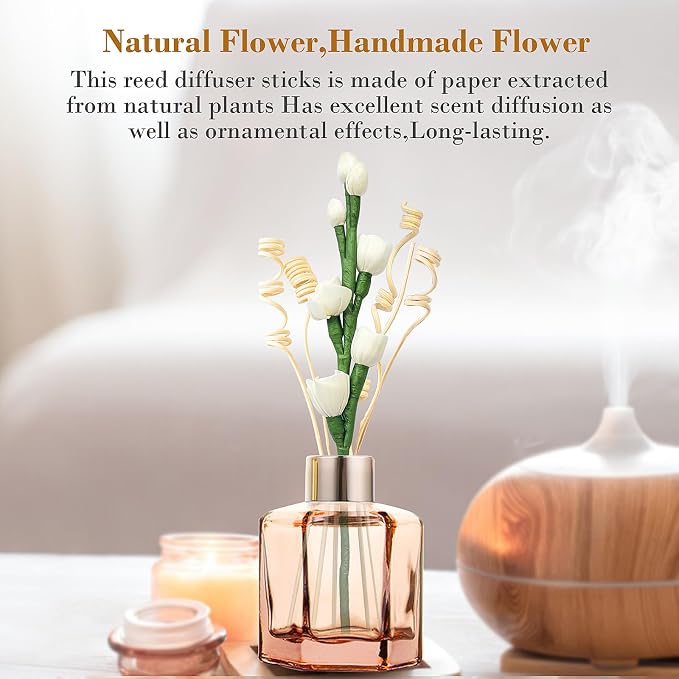 Reed Diffuser Sticks,Reed Diffuser Sticks Flowers,Reed Diffusers for Home,Bathroom Diffuser,Diffuser Set with Sticks,Natural