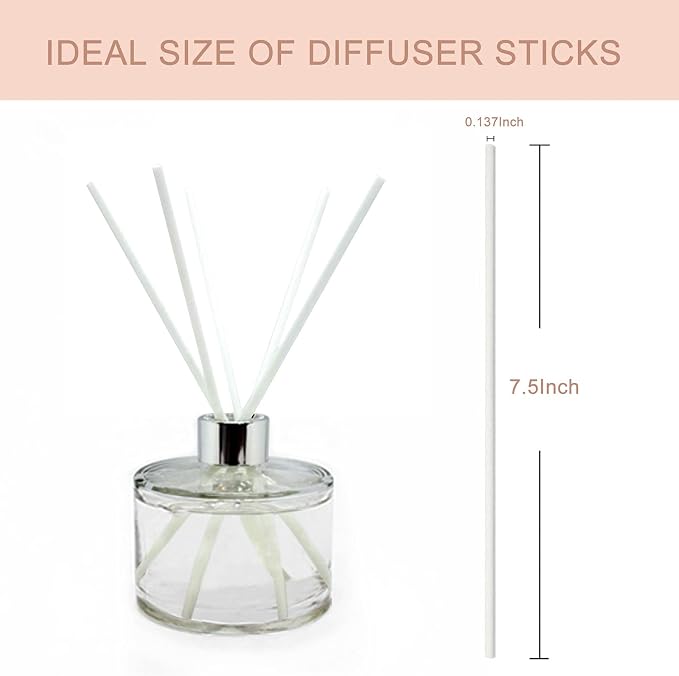 Reed Diffuser Sticks- White Fiber Diffuser Sticks-Fiber Reed Diffuser Replacement Refill Sticks(50pcs,7.5" x 3.5mm)