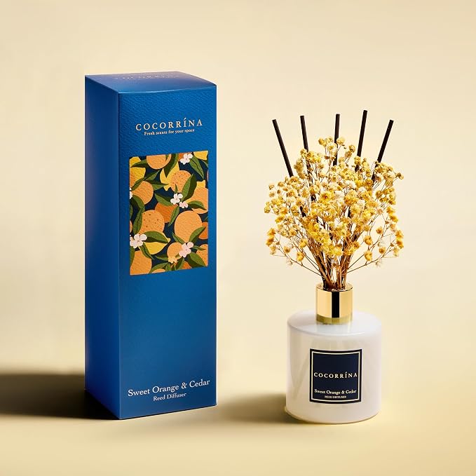 Reed Diffuser - Sweet Orange & Cedar 6.7 Fl.oz Reed Diffuser Set with Sticks & Preserved Baby's Breath, alternate product
