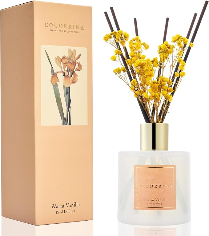 Reed Diffuser - Warm Vanilla Scented Diffuser with 8 Sticks Home Fragrance Reed Diffuser for Bathroom Shelf Decor, product