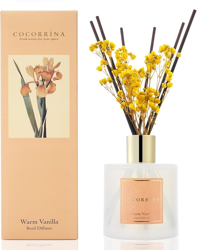 Reed Diffuser - Warm Vanilla Scented Diffuser with 8 Sticks Home Fragrance Reed Diffuser for Bathroom Shelf Decor, alternate
