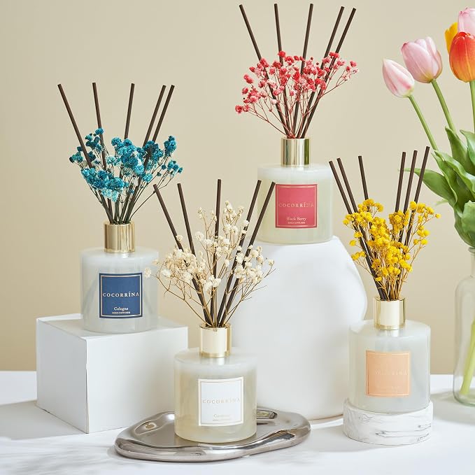 Reed Diffuser - Warm Vanilla Scented Diffuser with 8 Sticks Home Fragrance Reed Diffuser for Bathroom Shelf Decor, alternate