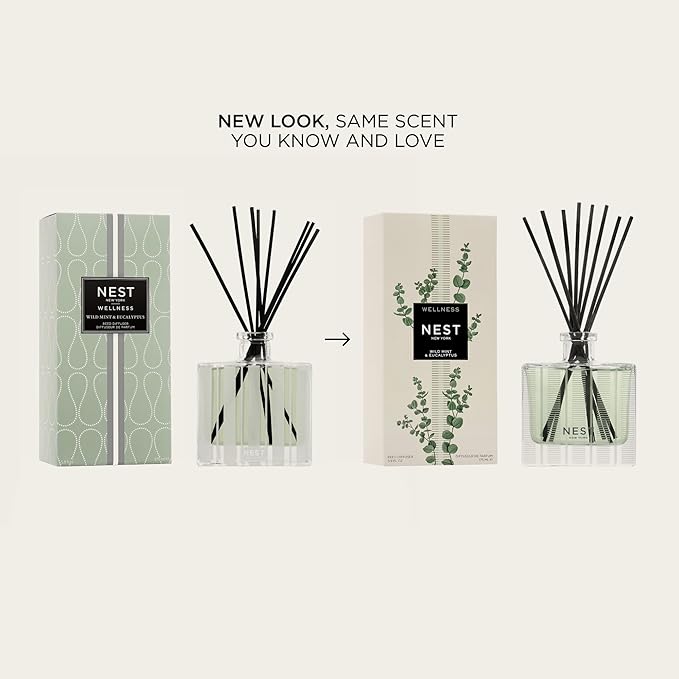 Reed Diffuser, Wild Mint & Eucalyptus - 5.9 fl oz - Fragrance for Up to 90 Days - Reusable, Refillable Glass Holder