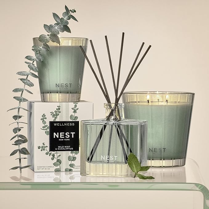 Reed Diffuser, Wild Mint & Eucalyptus - 5.9 fl oz - Fragrance for Up to 90 Days - Reusable, Refillable Glass Holder