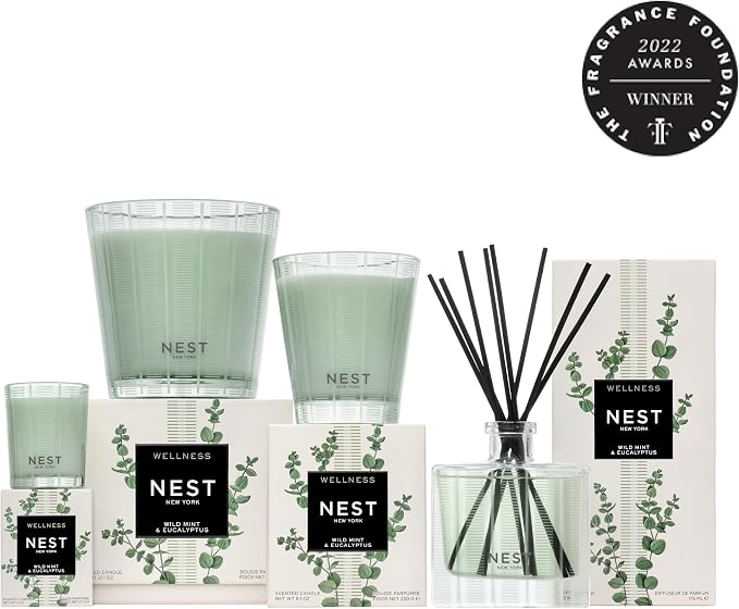 Reed Diffuser, Wild Mint & Eucalyptus - 5.9 fl oz - Fragrance for Up to 90 Days - Reusable, Refillable Glass Holder