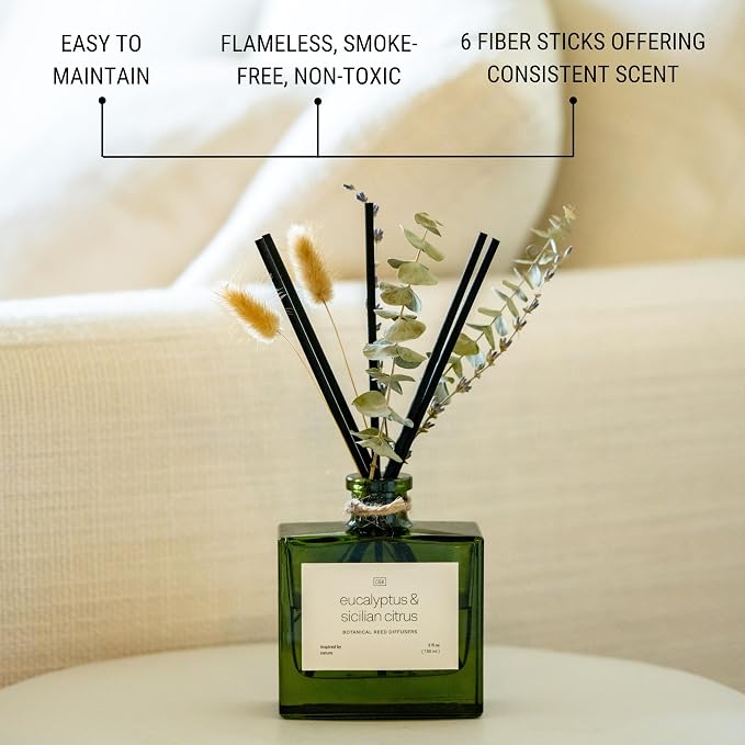 Reed Diffuser with Dried Flowers | 5 oz Sicilian Citrus & Eucalyptus Scented Fall Reed Diffusers for Home, alternate product