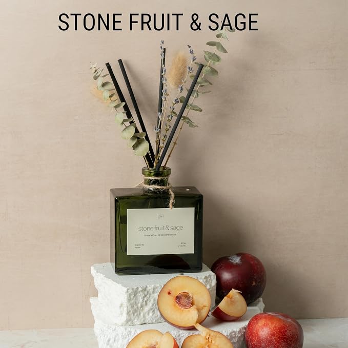 Reed Diffuser with Dried Flowers | 5 oz Stone Fruit & Sage Scented Holiday Reed Diffusers for Home, alternate product view 2
