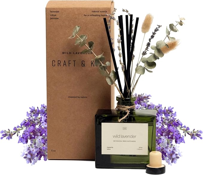 Reed Diffuser with Dried Flowers | 5 oz White Lavender Scented Winter Reed Diffusers for Home, product image