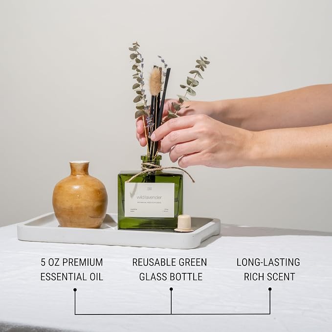Reed Diffuser with Dried Flowers | 5 oz White Lavender Scented Winter Reed Diffusers for Home, alternate product view 4