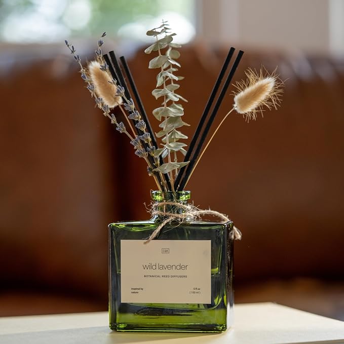 Reed Diffuser with Dried Flowers | 5 oz White Lavender Scented Winter Reed Diffusers for Home, alternate product view 5