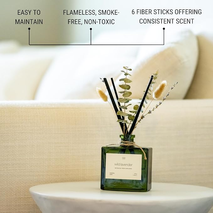 Reed Diffuser with Dried Flowers | 5 oz White Lavender Scented Winter Reed Diffusers for Home, alternate product view 7