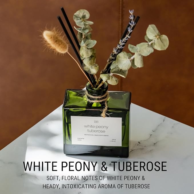 Reed Diffuser with Dried Flowers | 5 oz White Peony & Tuberose Scented Holiday Reed Diffusers for Home, alternate product