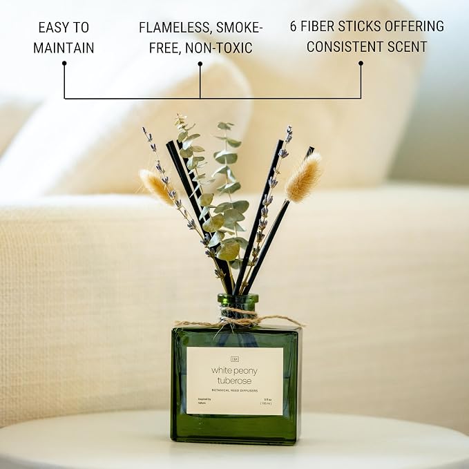 Reed Diffuser with Dried Flowers | 5 oz White Peony & Tuberose Scented Holiday Reed Diffusers for Home, alternate product