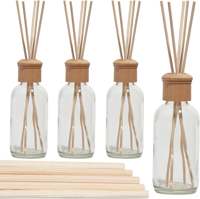 Reed Diffusers for Home - Transparent Glass with Wooden Top - Elegant Empty Design - Ideal Bathroom Diffuser, product image