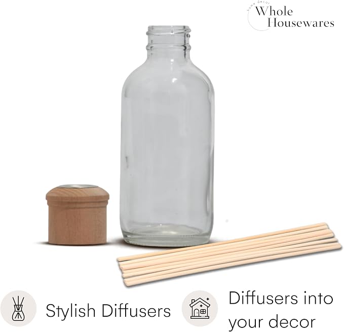 Reed Diffusers for Home - Transparent Glass with Wooden Top - Elegant Empty Design - Ideal Bathroom Diffuser, alternate