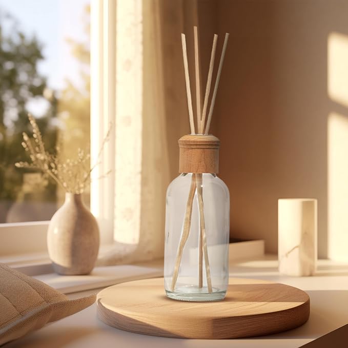 Reed Diffusers for Home - Transparent Glass with Wooden Top - Elegant Empty Design - Ideal Bathroom Diffuser, alternate