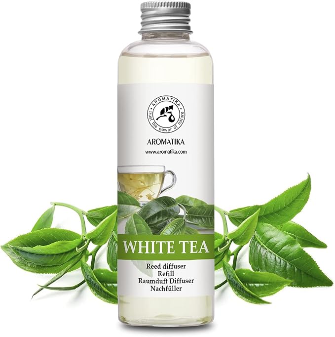 Refill Reed Diffuser White Tea 6.8 Fl Oz (200 ml) - with White Tea Essential Oil - Good Mood - Home Fragrance - Warm Scent