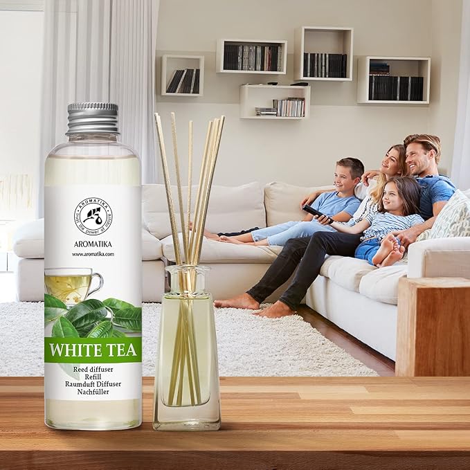 Refill Reed Diffuser White Tea 6.8 Fl Oz (200 ml) - with White Tea Essential Oil - Good Mood - Home Fragrance - Warm Scent