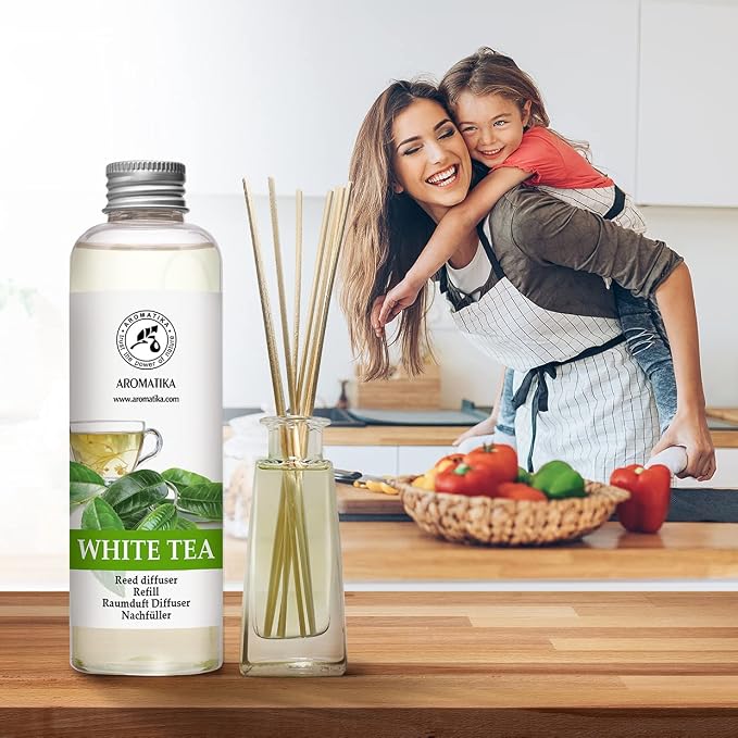 Refill Reed Diffuser White Tea 6.8 Fl Oz (200 ml) - with White Tea Essential Oil - Good Mood - Home Fragrance - Warm Scent