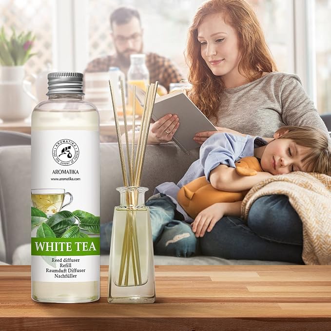 Refill Reed Diffuser White Tea 6.8 Fl Oz (200 ml) - with White Tea Essential Oil - Good Mood - Home Fragrance - Warm Scent