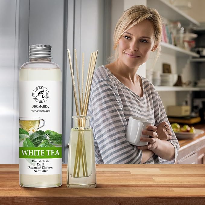 Refill Reed Diffuser White Tea 6.8 Fl Oz (200 ml) - with White Tea Essential Oil - Good Mood - Home Fragrance - Warm Scent