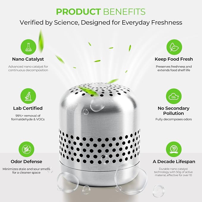 Refrigerator Deodorizer – Lasts for 10 Years, Long-Lasting Odor Eliminator for Fridge, Closet, Car -More Effective Than