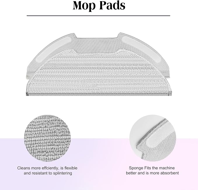 Replacement Accessories for Eureka E20 Plus Robot Vacuum,1Rubber Main Brush,4Mop Pads,2Filters,4Side Brush;2Rubber Main