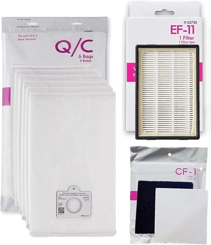 Replacement Bag & Filter Kit for 600 Series Canister Vacuum Cleaner. 6 Q/C Bags + 1 EF-11 + 1 CF 1. Fits 81614 81615