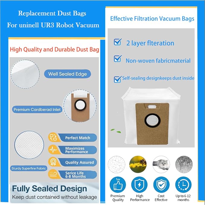 Replacement Dust Bags Compatible With uninell UR3 Robot Vacuum Cleaner, 10 Pack Spare Parts Accessories, alternate product
