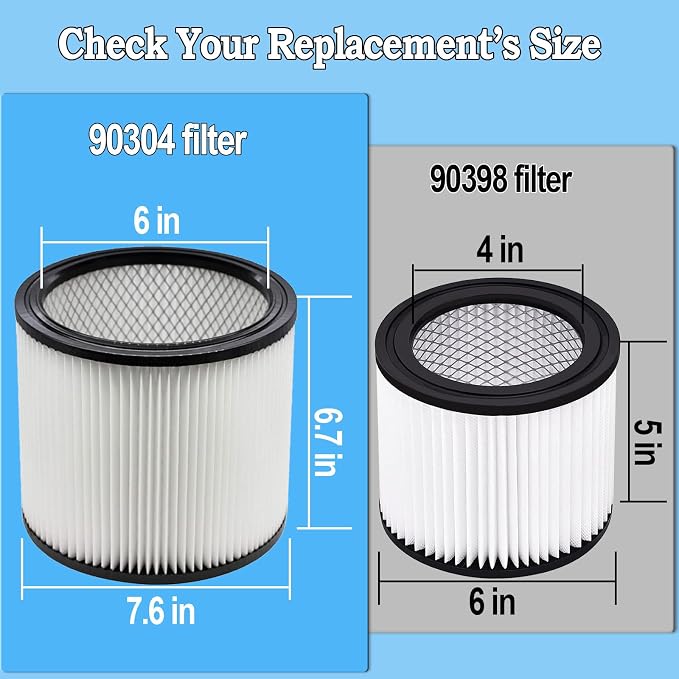 Replacement Filter Compatible with 90350 90304 90333 Replacement fits for 4-16 Gallon most Wet/Dry Vacuum