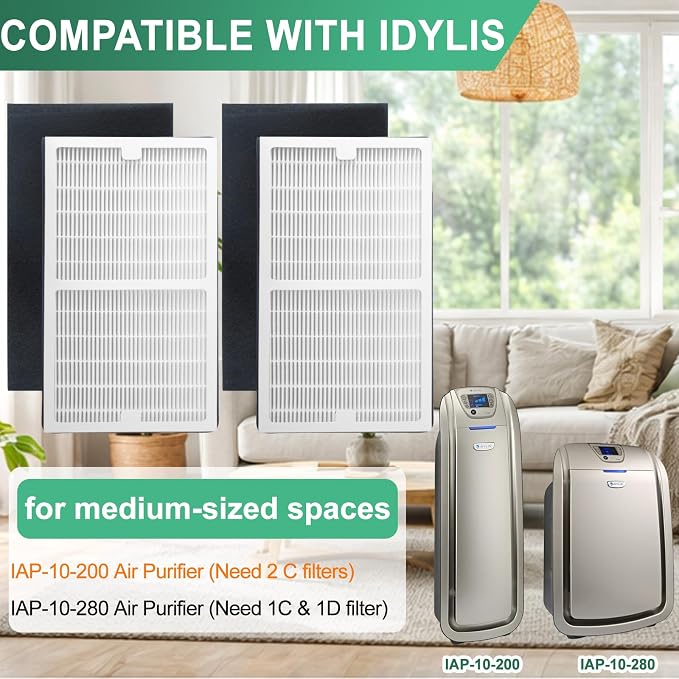 Replacement Filters C Compatible with Idylis IAF-H-100C, IAP-10-200, IAP-10-280 Air Purifiers Include 2 Filters & 2 Carbon