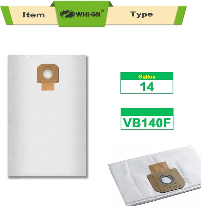 Replacement for BOSCH Vacuum Bags, VB140F Fleece Filter Bags, compatible with BOSCH 14 Gallon Dust Extractors VAC140 (6