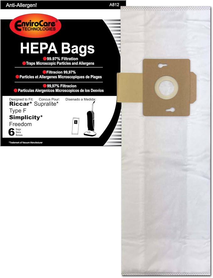 Replacement HEPA Filtration Vacuum Cleaner Dust Bags made to fit Supralite Type F and Simplicty Freedom Uprights