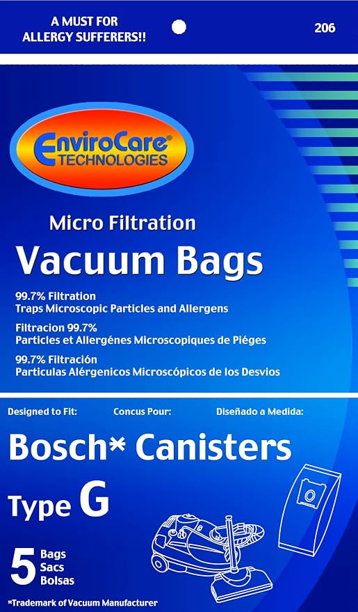 Replacement Micro Filtration Vacuum Cleaner Dust Bags Designed to Fit Bosch Type G Compact Series and Formula Series