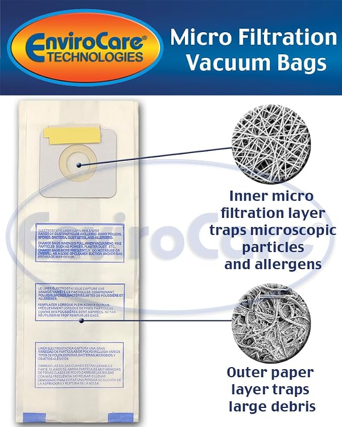 Replacement Micro Filtration Vacuum Cleaner Dust Bags Designed to fit Types U, U-3, U-6, 9 bags in, alternate view