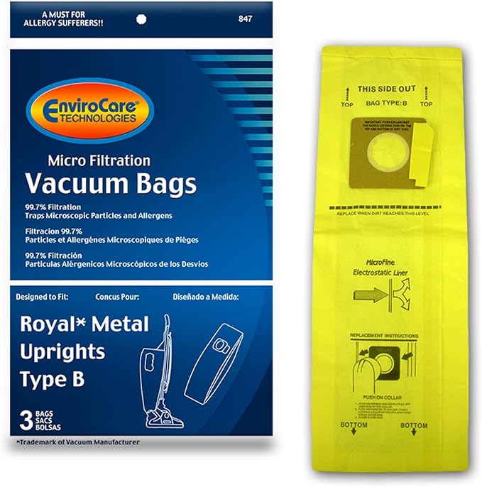 Replacement Micro Filtration Vacuum Cleaner Dust Bags for Royal Upright Type B Uprights 3 pack, product image