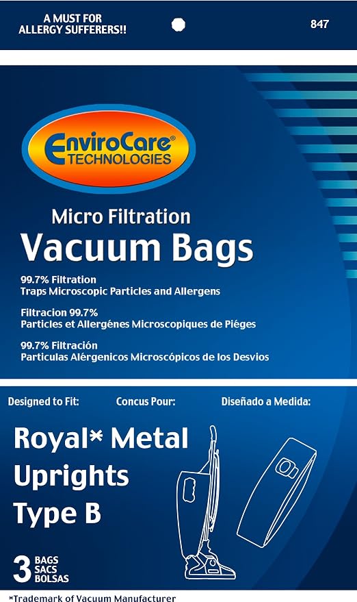 Replacement Micro Filtration Vacuum Cleaner Dust Bags for Royal Upright Type B Uprights 3 pack, alternate product view 2